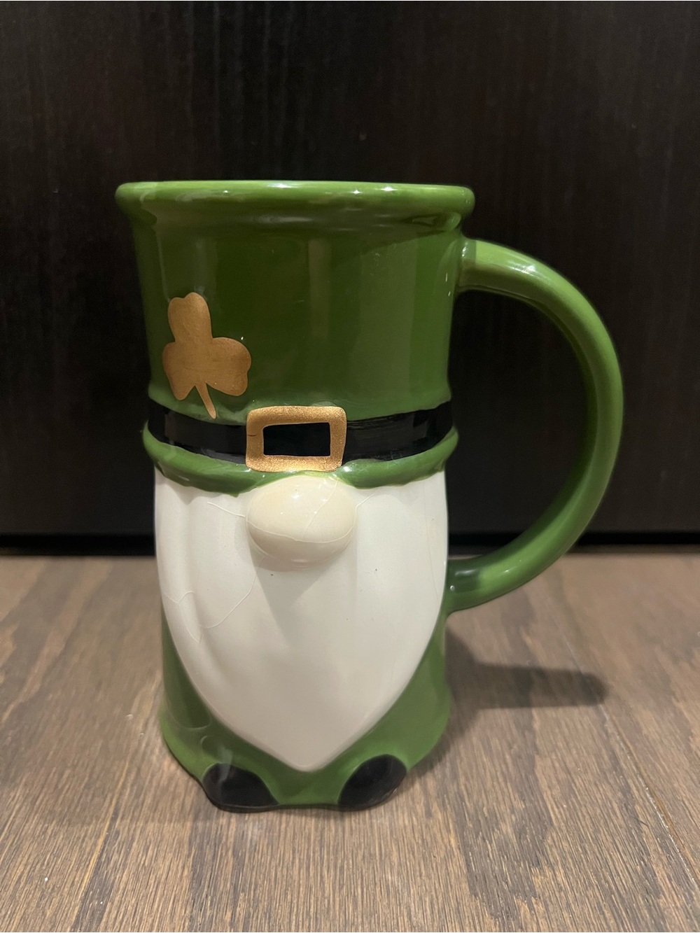3D Ceramic St Patricks Day Gnome Mug Leprechaun Hat Shamrock Coffee Cup Green
